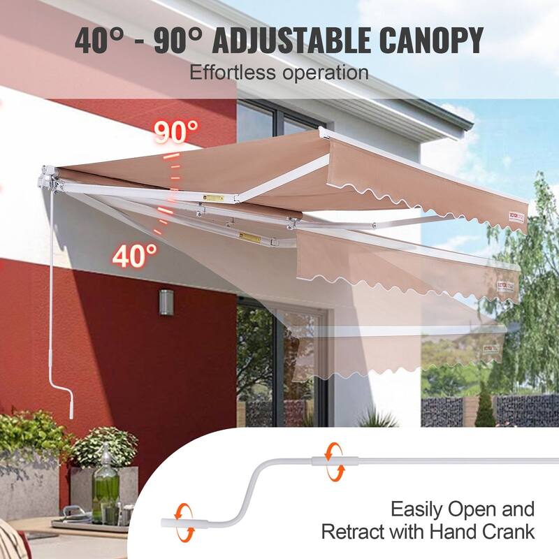 12 x 10 ft Manual Retractable Patio Awning, Water-Resistant Sun Shade with Crank Handle for Backyard, Balcony