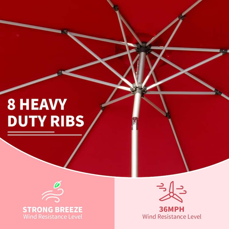 9FT Outdoor Patio Umbrella with Tilt and Crank, UV Protection, Waterproof, 8 Ribs for Garden, Deck, Pool