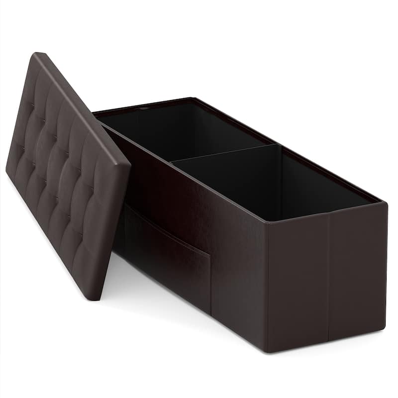 43 Inch PU Leather Storage Ottoman Bench with 38 Gallon Capacity Removable Divider and Foam Cushion for Living Room Entryway - Brown