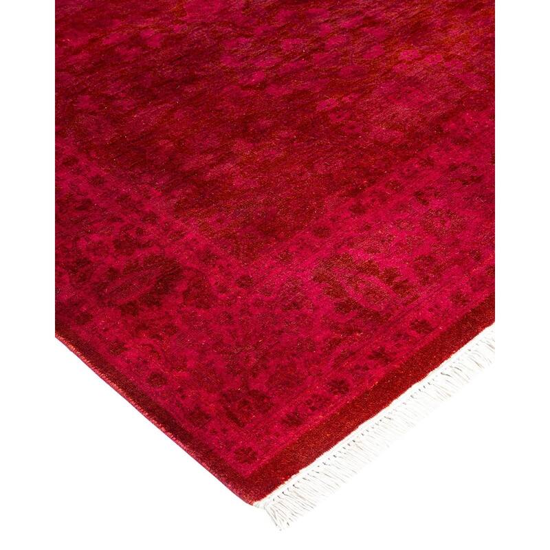 Overton Hand Knotted Wool Vintage Inspired Modern Contemporary Overdyed Pink Runner Rug - 3' 2" x 22' 7"