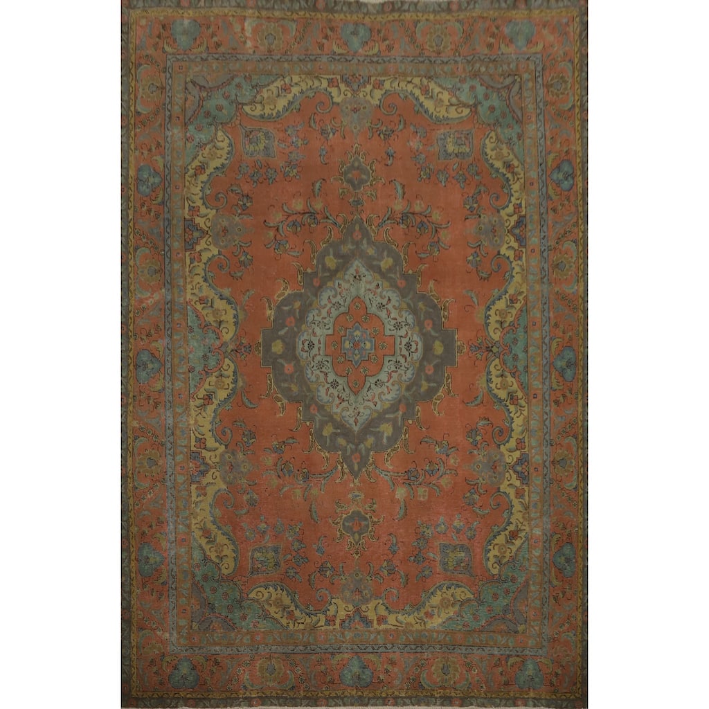 Hand Knotted Oriental 100% Wool Carpet Traditional Floral Oranges & Rust Tabriz Area Rug - 12' 8'' X 9' 4''