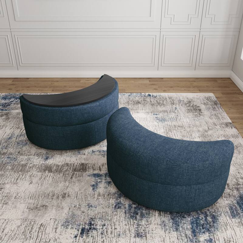 Chenille Half Moon Storage Ottoman(Set of 2) - Chenille - Navy