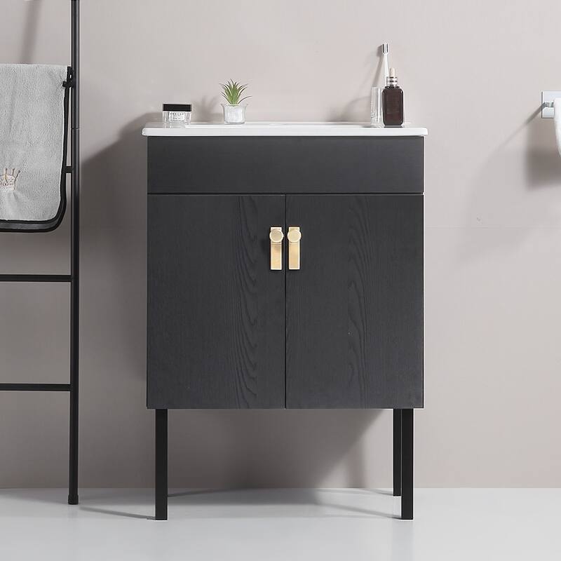 24 in. W x 19 in. D x 23 in. H Bathroom Vanity with White Ceramic Basin,Two Soft Close Cabinet Doors,Excluding faucets