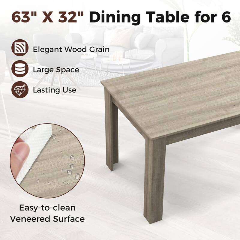 Gymax 63'' Dining Table Rectangular Modern Kitchen Table For 6 People