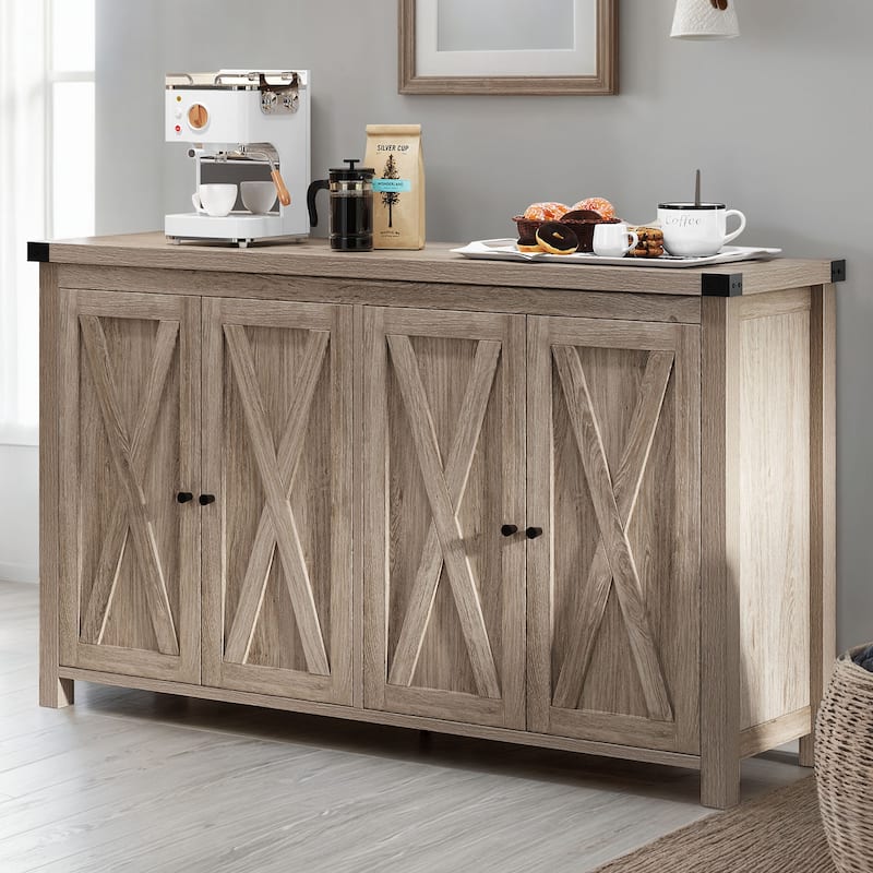 Moasis 55-inch Farmhouse Four-Door Buffet Cabinet Storage Kitchen Sideboard Buffet Table