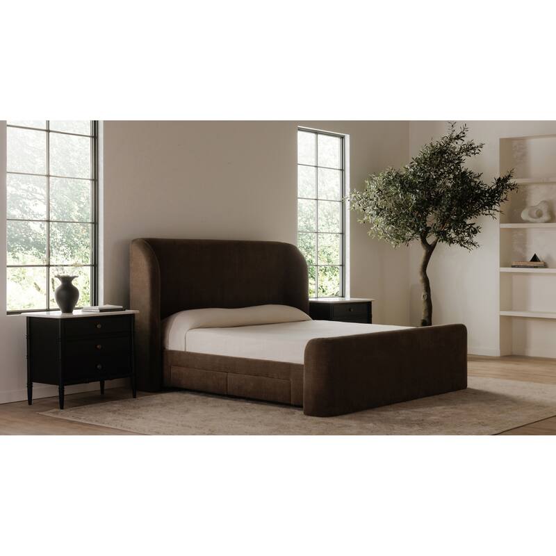 Queen Bed - Modern Upholstered Platform Bed with Storage, Wooden King Twin Size Bed Frame