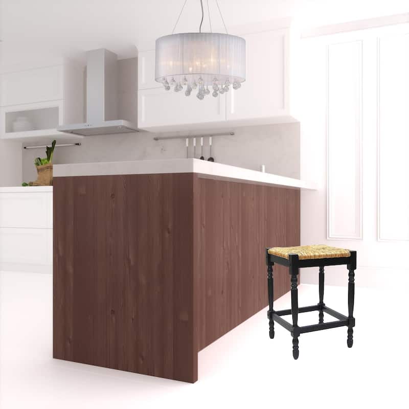 HomeRoots 24" Natural And Black Solid Wood Backless Counter Height Bar Chair With Footrest - 16.5