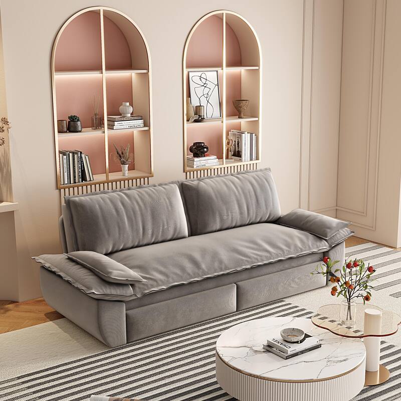 Versatile 3-in-1 Queen Size Velvet Pull-Out Sofa Bed with Chaise Lounge, Durable Steel Frame, Convertible Sleeper Loveseat