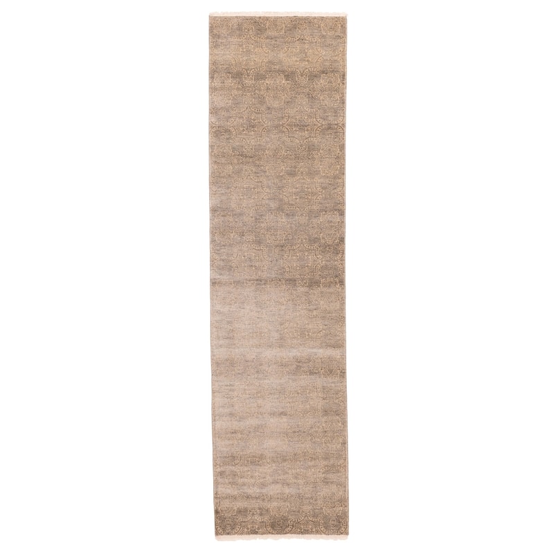 ECARPETGALLERY Hand-knotted Heritage Tan Silk, Wool Rug - 2'6 x 10'2