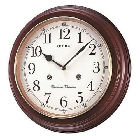 Seiko 12" Wood Grain Finish Wall Clock with Dual Quarter Hour Chimes