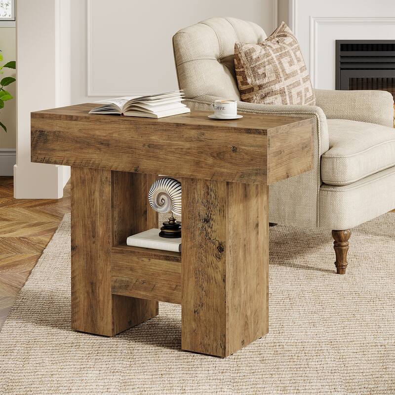 31 Inches Rustic End Table, 2-Tier Sofa Side Table with Storage - 31.5" L x 11.8" W x 25.59" H