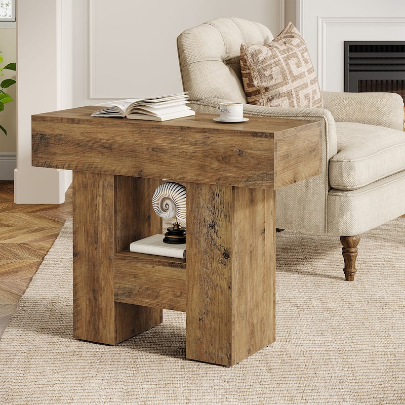 31.5 Inches Farmhouse Side Table with Storage Shelves for Living Room - 31.5" L x 11.8" W x 25.59" H
