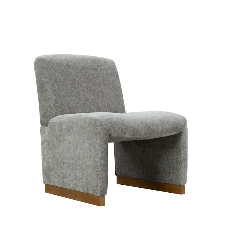 Armless Chair With Wood Legs And Soft Fabric - Grey
