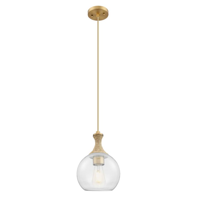 Innovations Lighting Downtown Urban - Astor - 1 Light 8" Rope Detailed Cord Hung Mini Pendant - Brushed Brass/Clear Shade