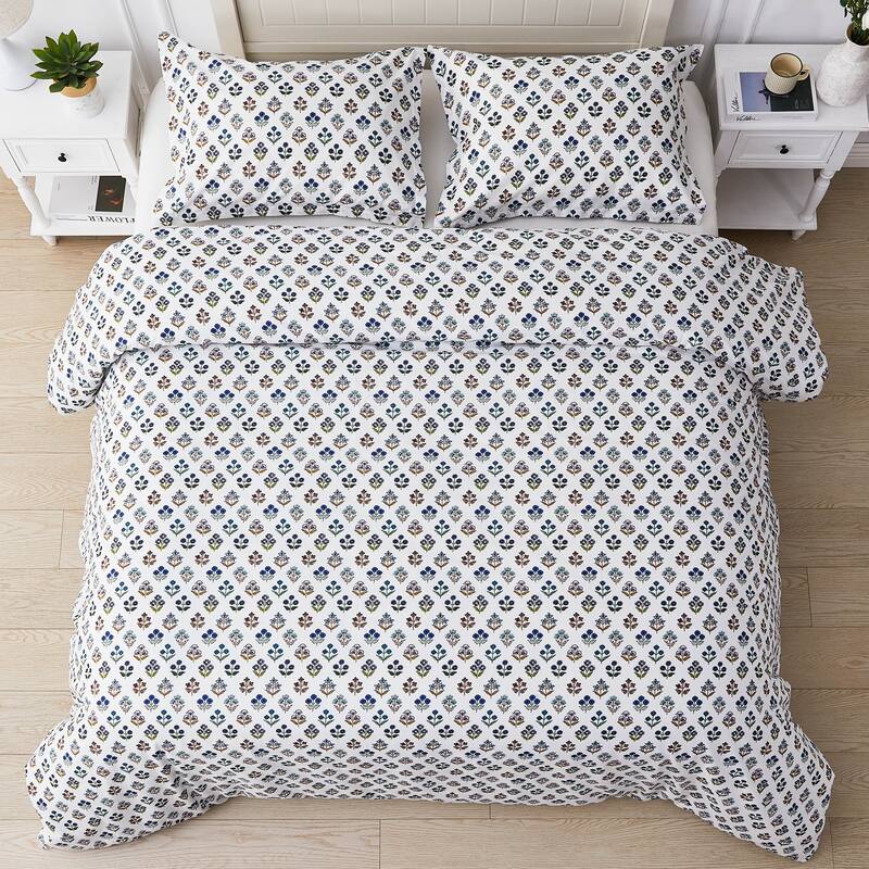 Happy Garden Cotton Duvet Set Multi Blue