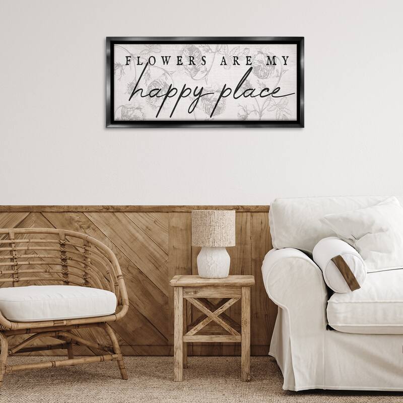 Stupell Flowers Are Happy Place Framed Floater Canvas Wall Art Design By Lil' Rue
