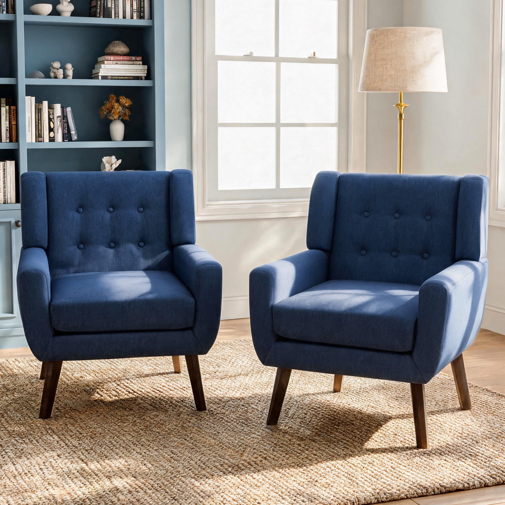 Set of 2 Upholstered Armchairs with Foam Cushions and Solid Wood Legs