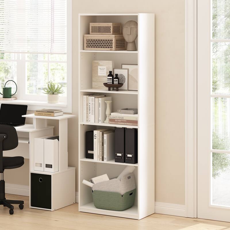 Furinno Gehry 5-Tier Bookcase, Bookshelf with Adjustable Shelves, Amber Pine