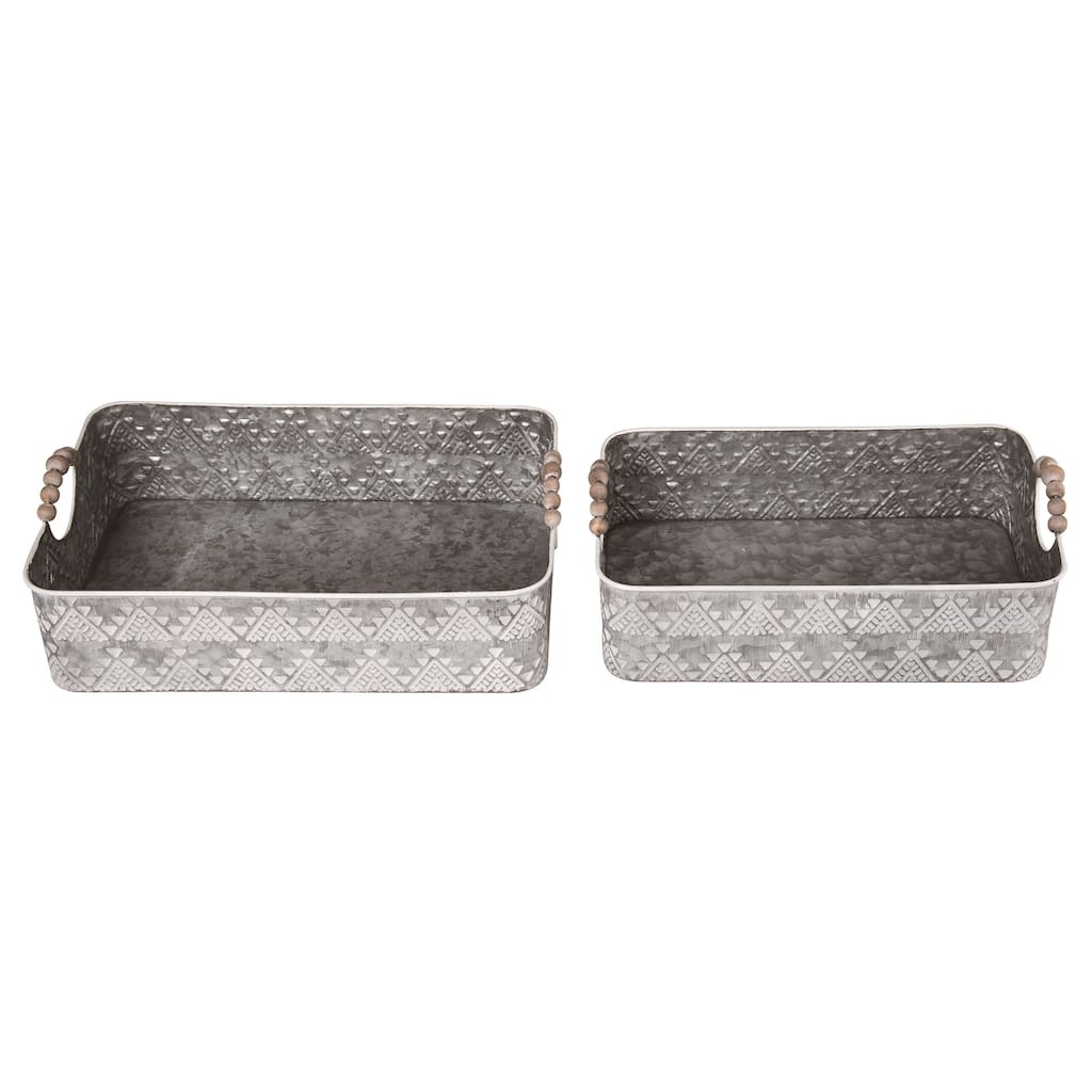 Transpac Metal 16.5" Silver Spring Whitewashed Nested Trays Set of 2