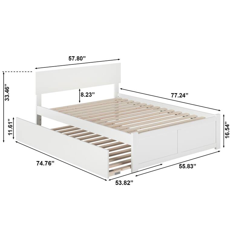 Orlando Full Platform Bed with Footboard and Full Trundle Bed