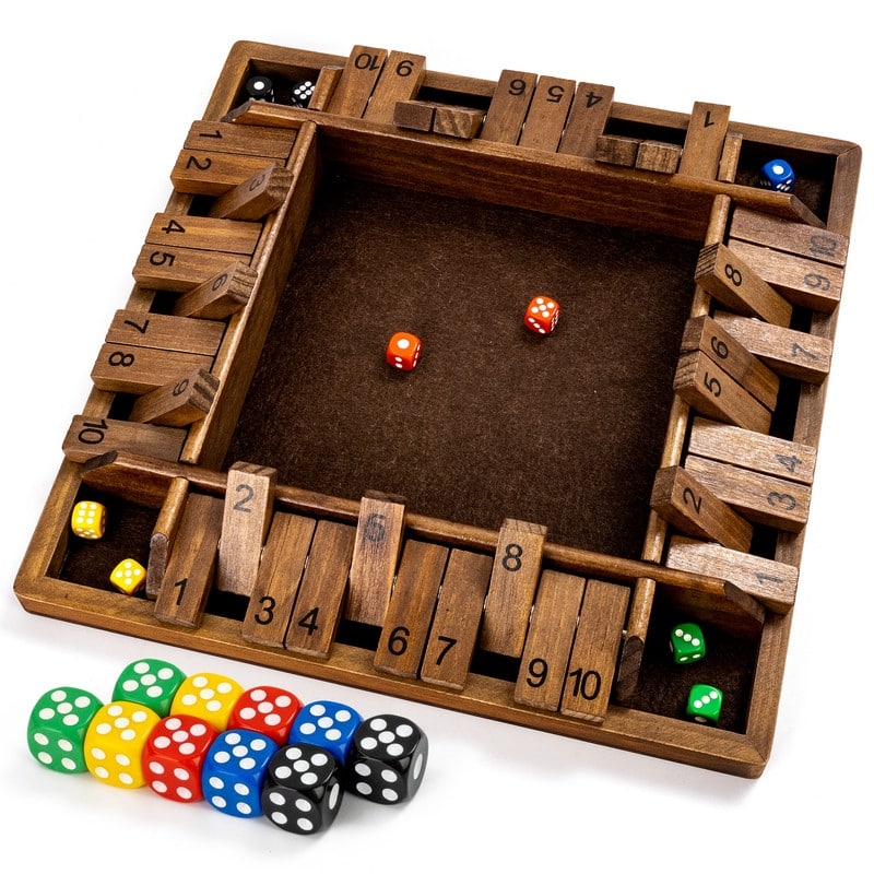 Shut The Box Dice Board Game (2-4 Players) for Kids & Adults - Brown