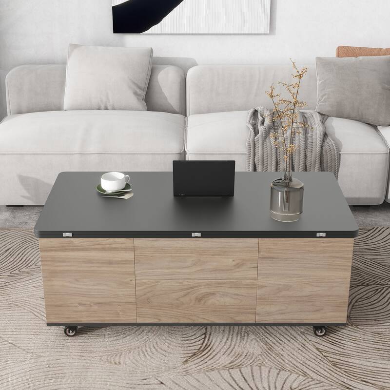 Modern Lift Top Coffee Table Multifunctional Table with Drawers & Shelves
