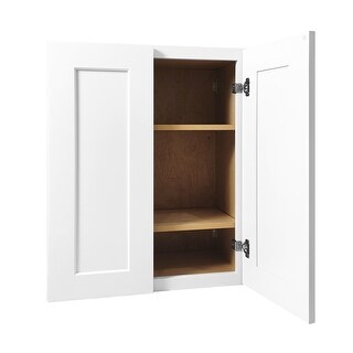 White Solid Wood Double Door Wall Cabinet 2 Doors and 2 Shelves for ...