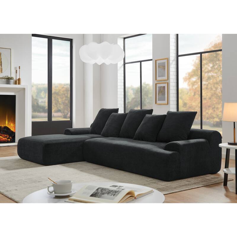 Modular L-Shaped Sectional Sofa with Chaise Lounge, Velvet Cloud Upholstered Floor Sofa, Compressed Sofa with Pillows聽