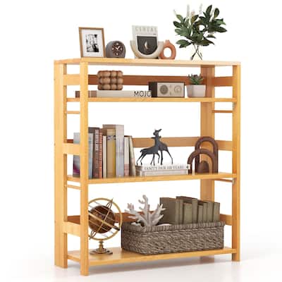Gymax 4-Tier Bookshelf Floor Storage Shelf w/ Rubber Wood Frame