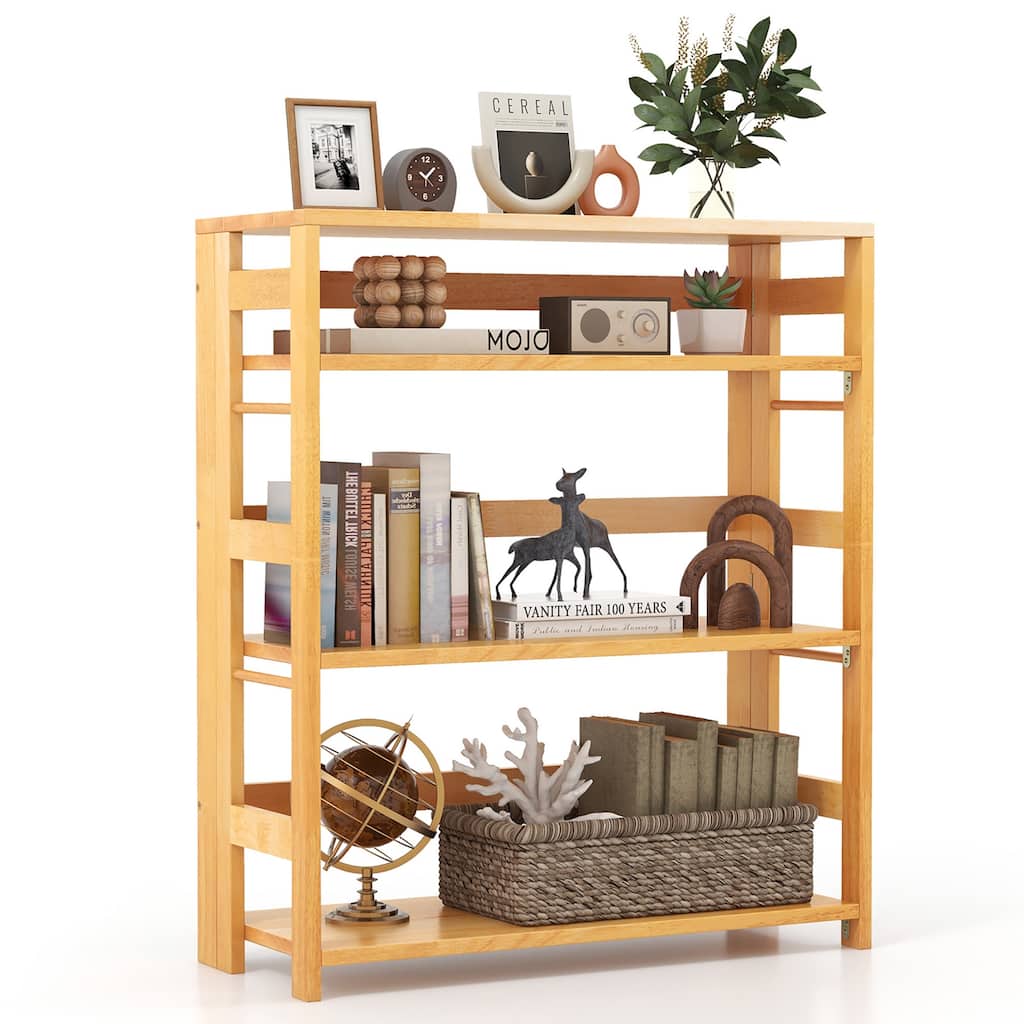 Gymax 4-Tier Bookshelf Floor Storage Shelf w/ Rubber Wood Frame