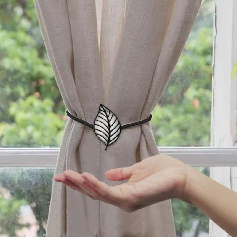 Magnetic Curtain Tieback - Stylish Leaf Design in Resin - 2 Tiebacks - White