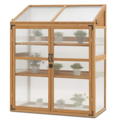 MCombo Cold Frame Greenhouse with Adjustable Shelves, Solid Wood 1344