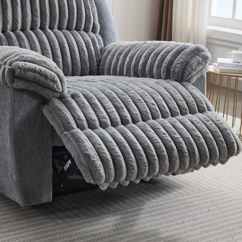 Power Reclining Chair Fabric Two Tones with USB and Padded Seats