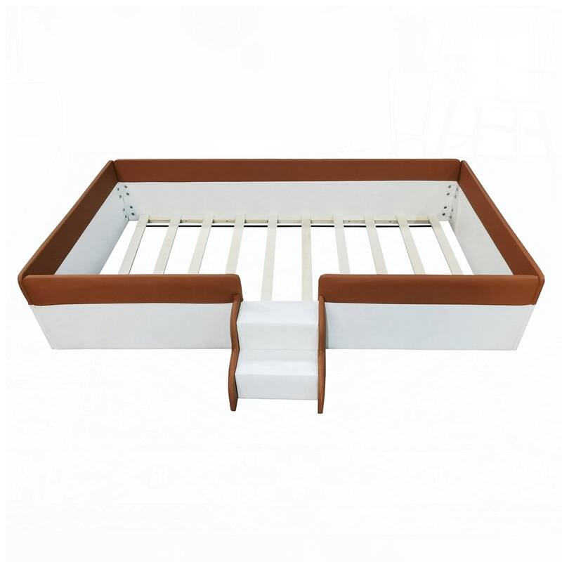 Upholstered Daybed Frame with Fence and Stairs