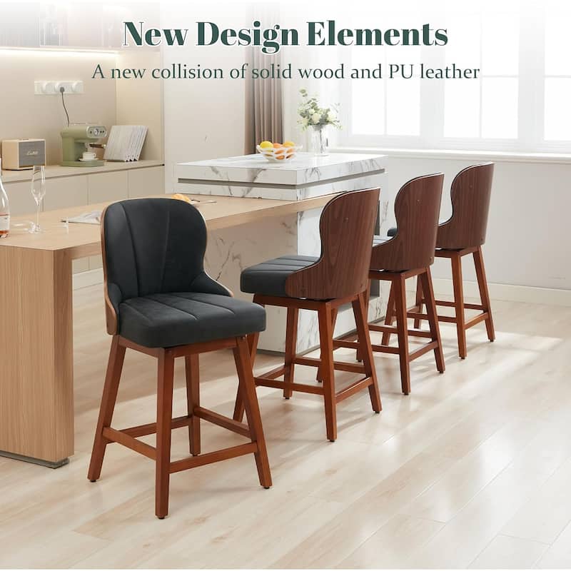 XINMICS 26 Inches Counter Height Bar Stools, Swivel PU Leather Bar Stools with Bentwood Backs, Set of 2/3 - N/A