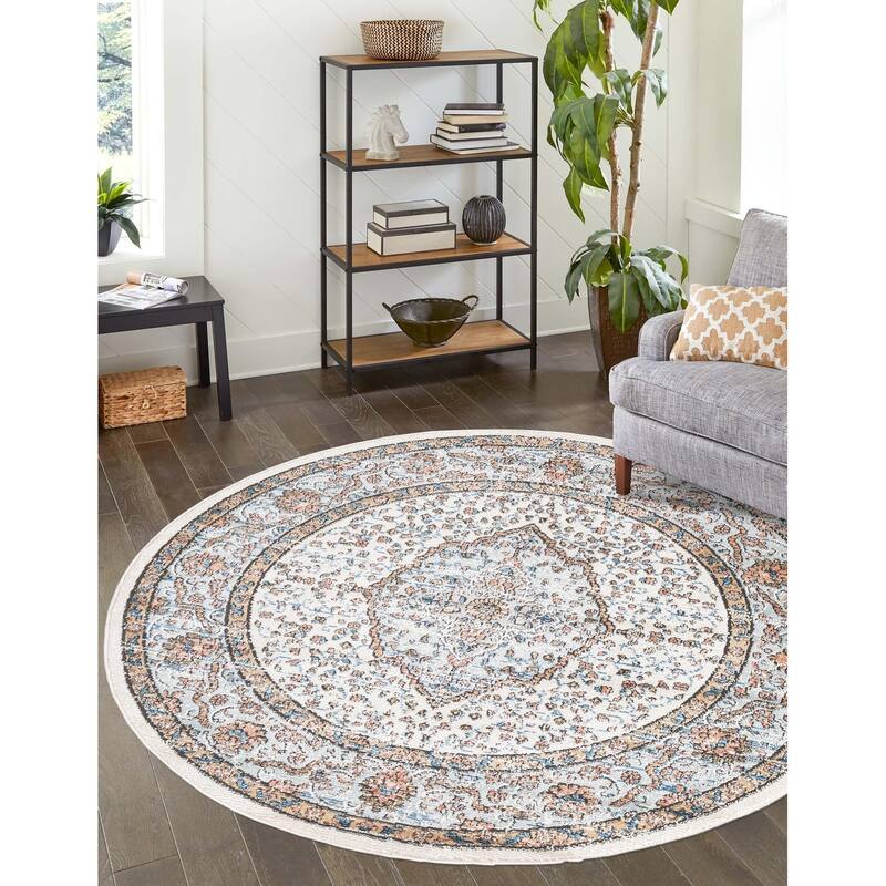 Traditional Jeopok Collection Area Rug - Ivory - 7' Round