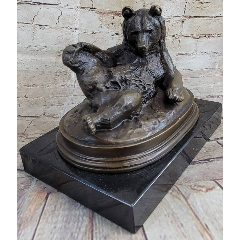 Grizzly Bear On His Back Bronze Sculpture Statue Home Office Decoration