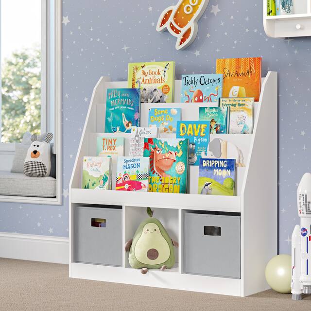 RiverRidge Home Kids Bookrack with Three Cubbies, White