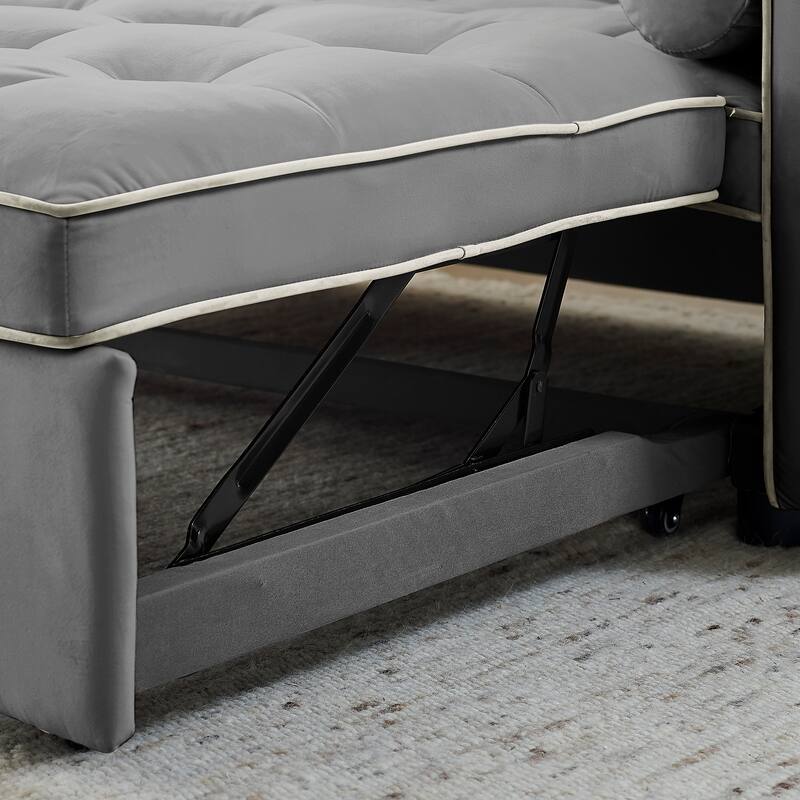 Velvet Pull Out Sleeper Sofa Bed, Adjustable Backrest Upholstered Tufted Couch Futon Sofa with 2 Pillows, Pockets
