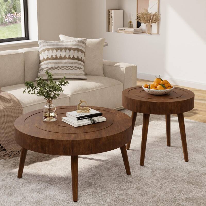 COSIEST Rustic Brown Solid Wood Coffee Table for Living Room