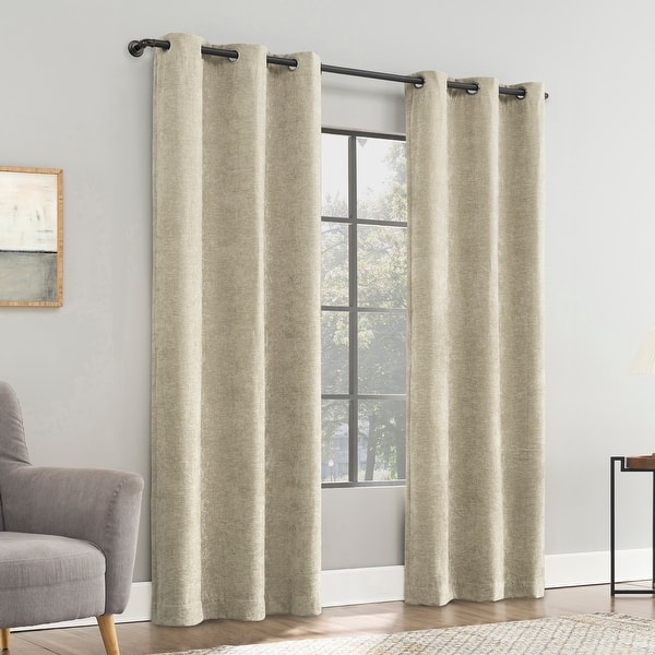 slide 2 of 10, Sun Zero Isidora Velvet Magnetic Closure Total Blackout Grommet 1-Piece Curtain Panel, Single Panel 40" x 84" - Taupe