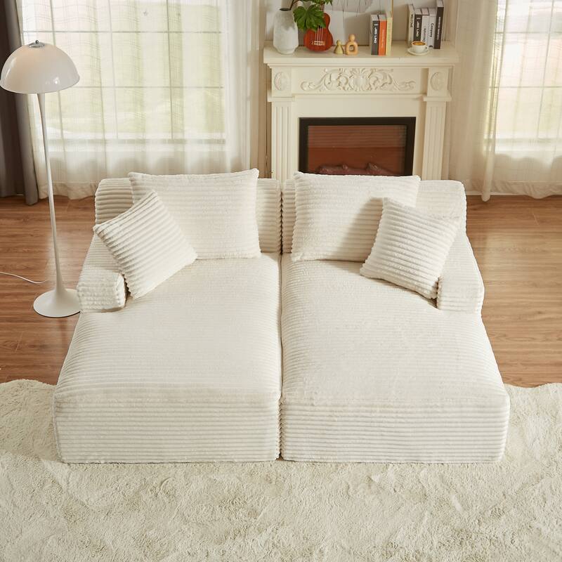 Modern Sleeper Loveseat Sectional Sofa Corduroy Double Chaise Lounge