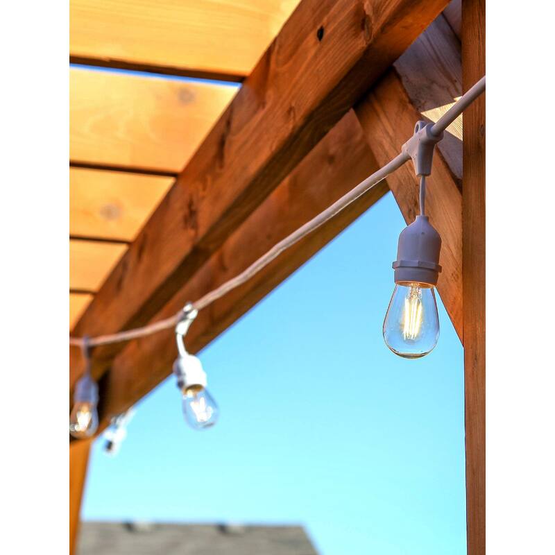 Brightech Ambience Pro White 15-Light 48 ft. Outdoor Plug-in 2W 2700k LED S14 Hanging Edison Bulb String-Light