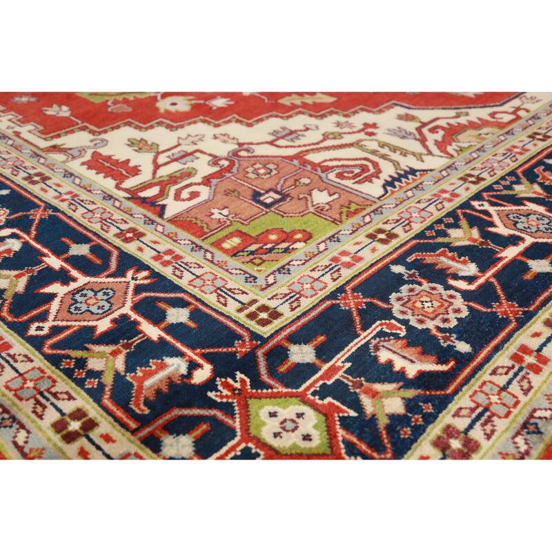 Orange Medallion Heriz Serapi Large Rug Hand-Knotted Wool Carpet - 11'8" x 15'3"