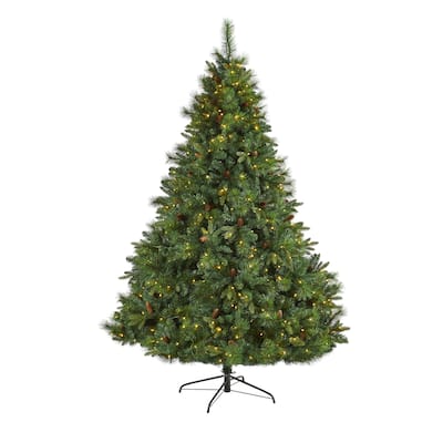 7ft. Full Bodied Mixed Pine Artificial Christmas Tree with 450 Clear LED Lights & Pine Cones - Lush Holiday X-Mas Display