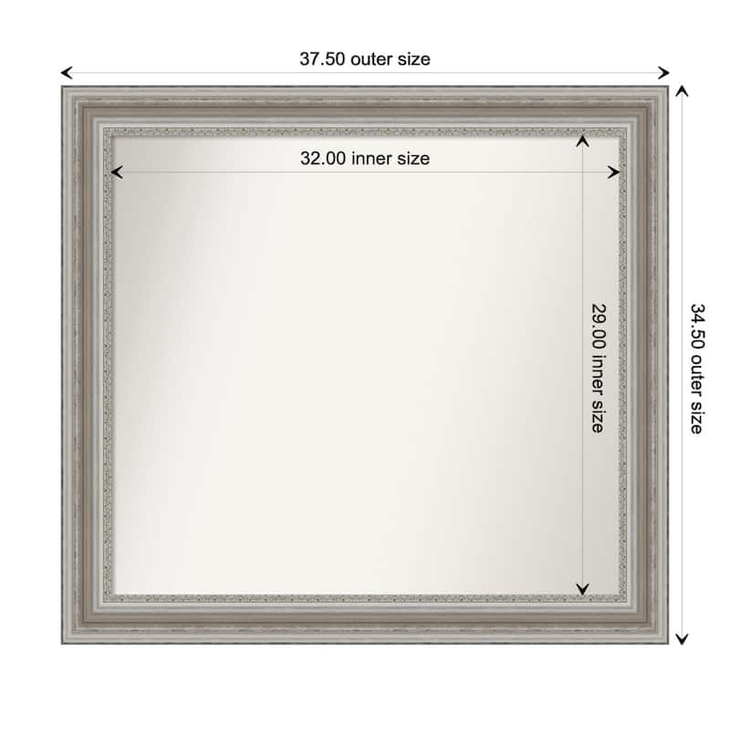 Parlor Silver Framed Non-Beveled Custom Wall Mirror, Bathroom Vanity Mirror - Outer Size: 37.5 x 34.5