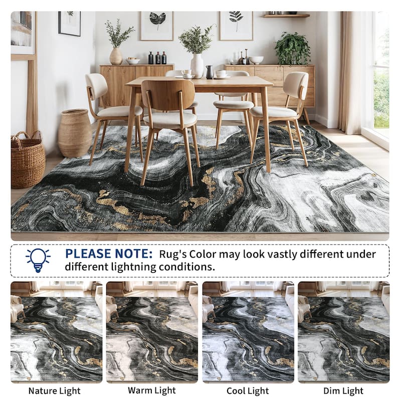 Modern Washable Area Rugs Abstract Living Room Rug Soft Low Pile Non-Slip Rugs for Bedroom Dining Room Home Office