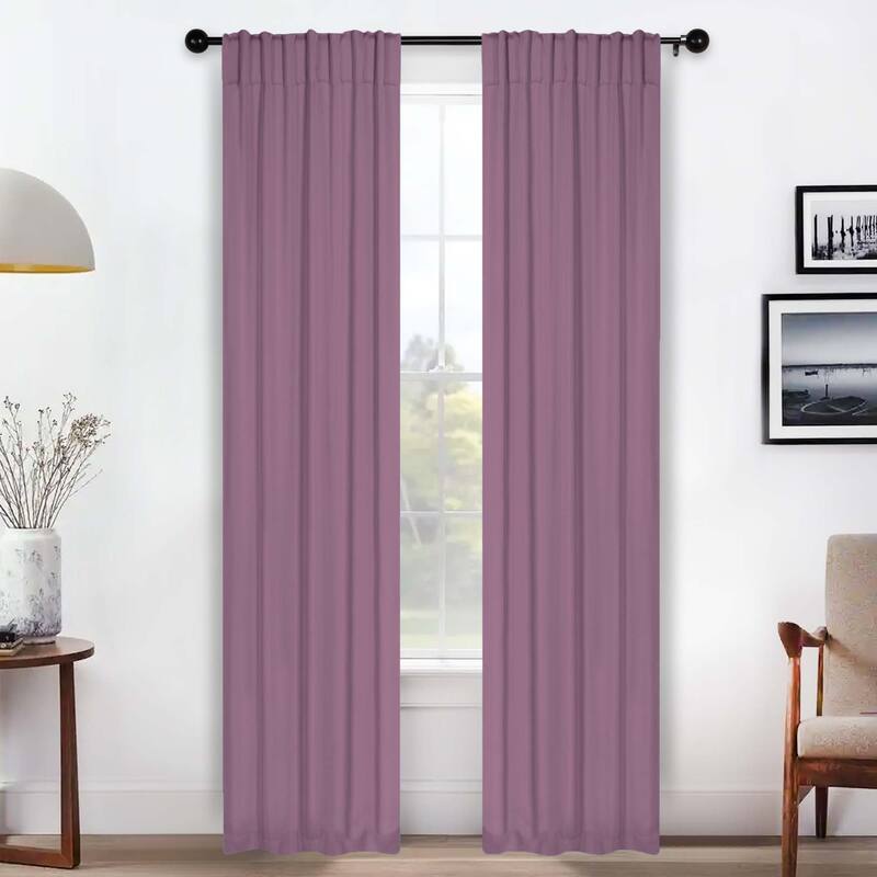 Superior Solid Machine Washable Room Darkening Curtains with Back Tabs, Set of 2