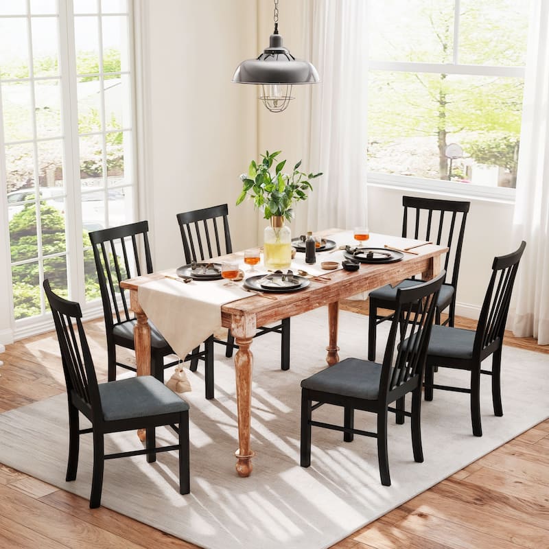 HOMCOM Wooden Dining Chairs Set of 4, Farmhouse Upholstered Kitchen Chairs with Rubber Wood Frame for Living Room, Dining Room
