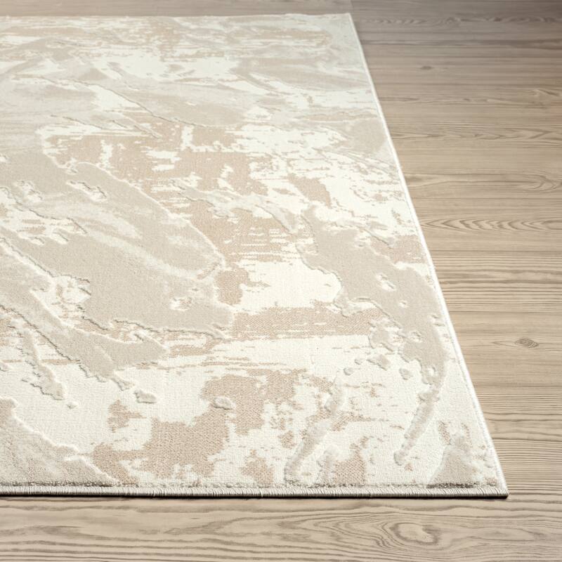 Abani Rugs TER110A Cream Beige Abstract Wavy Area Rug